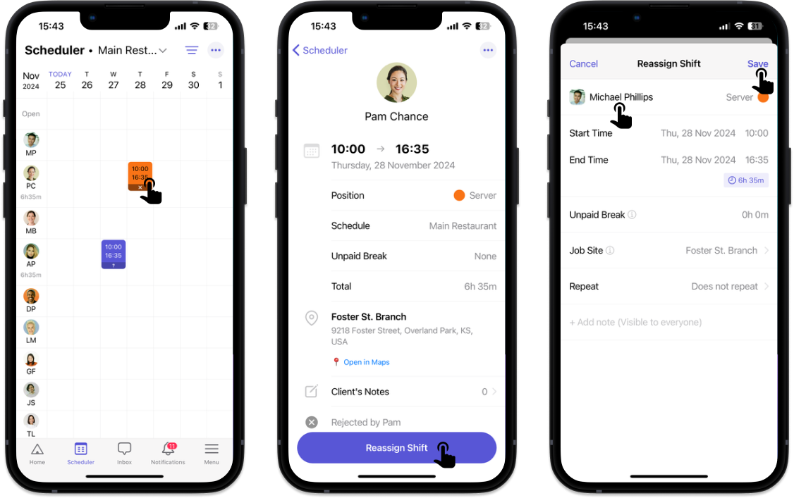 Reassign a shift to another employee – Camelo Help Center