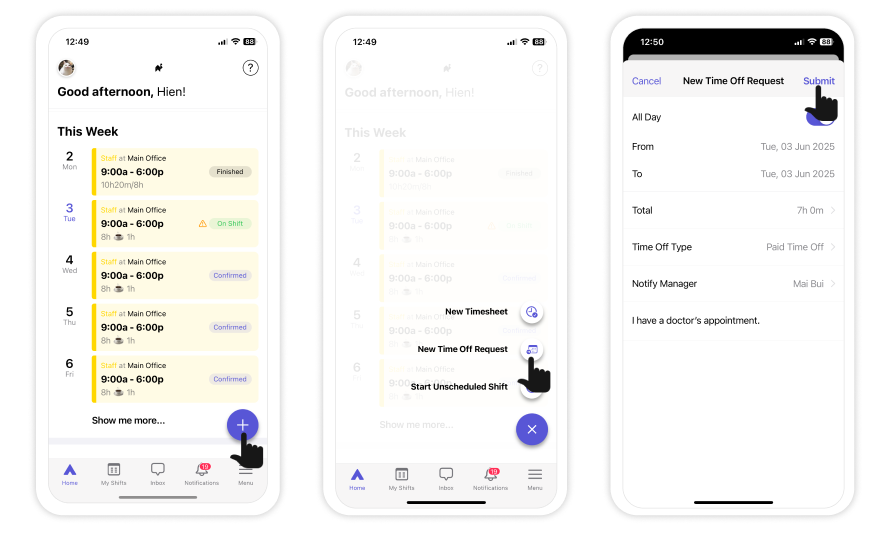 Send a time off request – Camelo Help Center